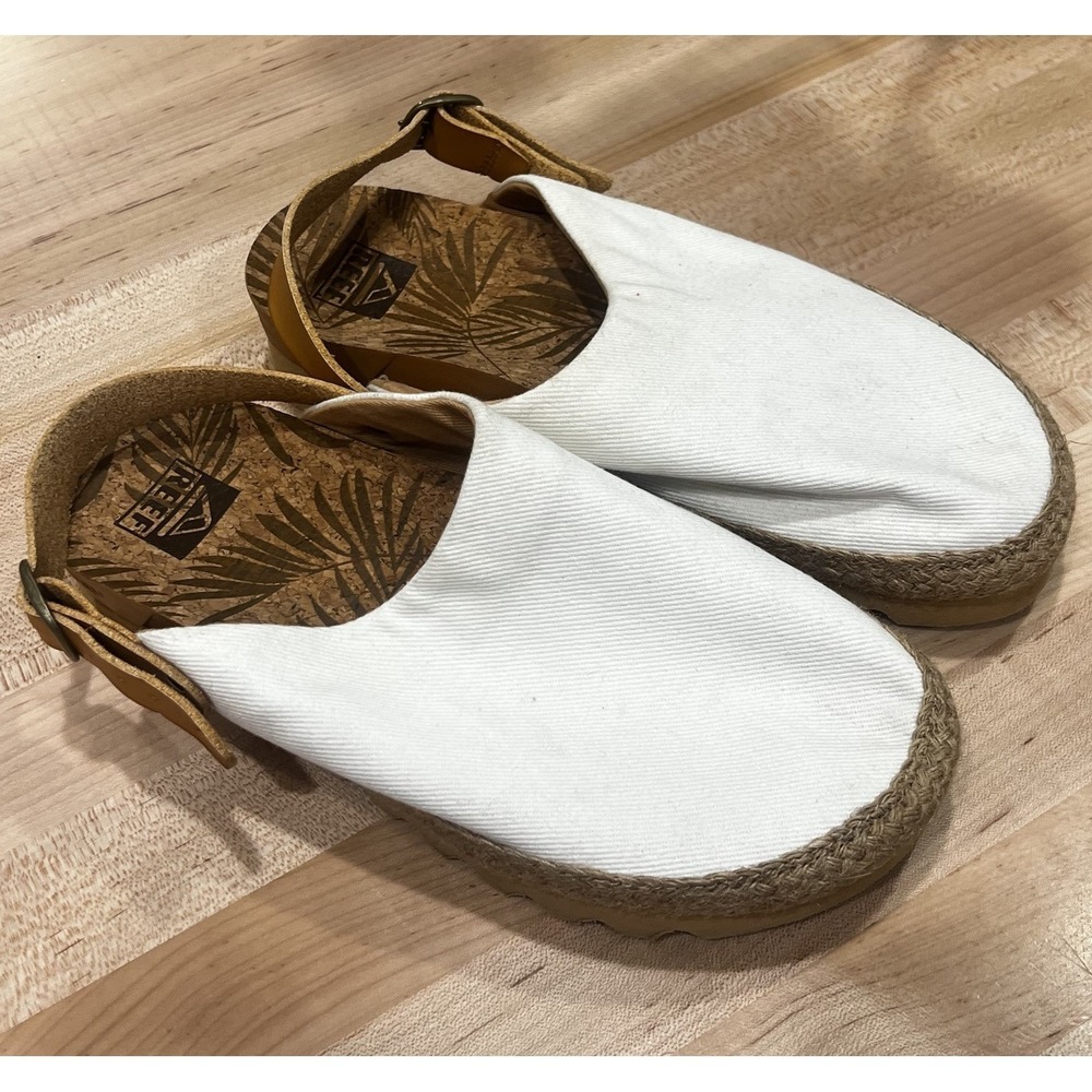 REEF Women's Cushion Sage Slingback Espadrille Platform Flat White Shoe Size 8